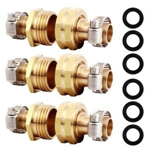 Twinkle Star Solid Brass Garden Hose Repair Connector with Clamps, Male and Fema